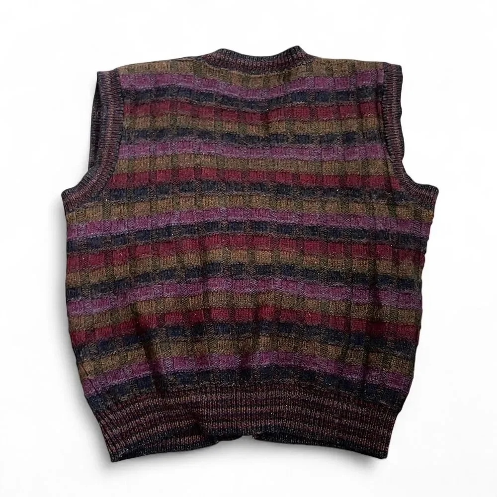 Vintage grandpa core 90s 100% wool sweater vest with horizontal stripes